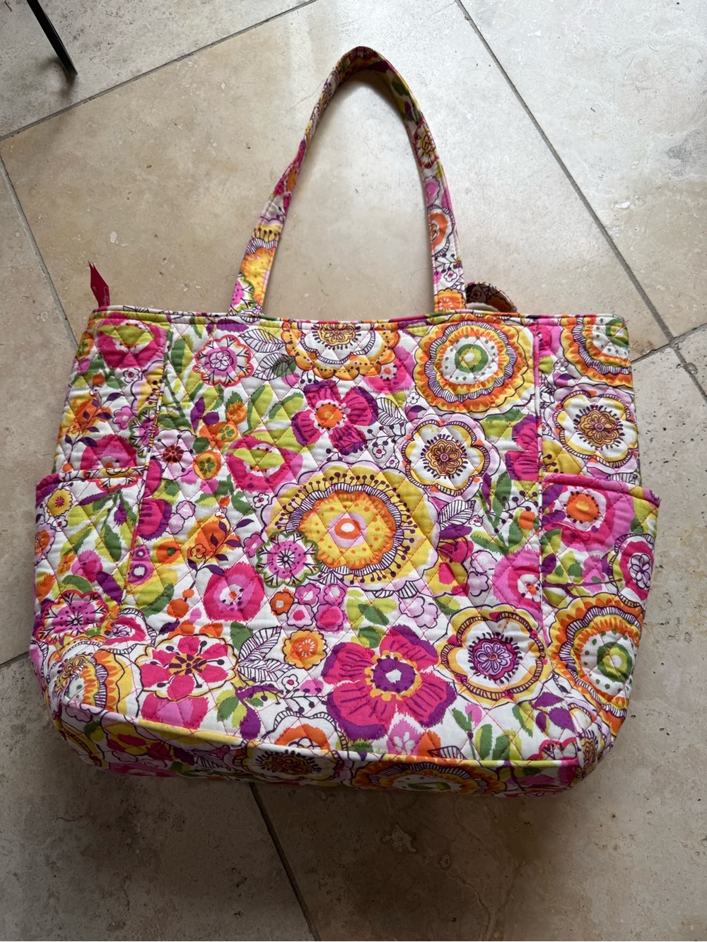 Vera Bradley Pink Floral Quilted Tote with Multicolor Accents - Picture 2 of 4
